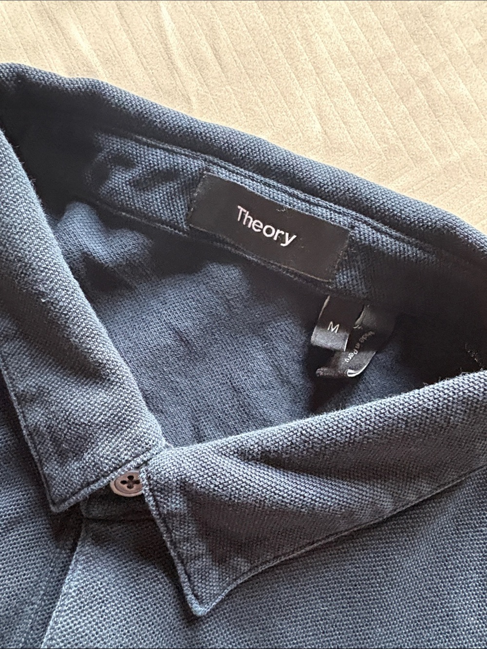 Theory Navy Textured Polo Shirt